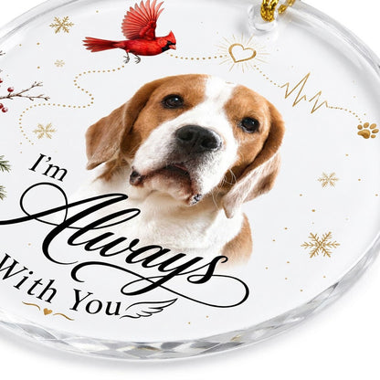 Personalized Dog Memorial Photo I'm Always With You Cardinal Round Glass Ornament