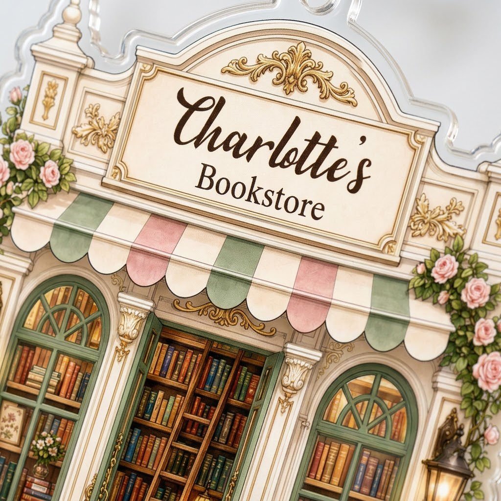 Personalized Bookstore Acrylic Ornament, Custom Book Lover Christmas Keepsake