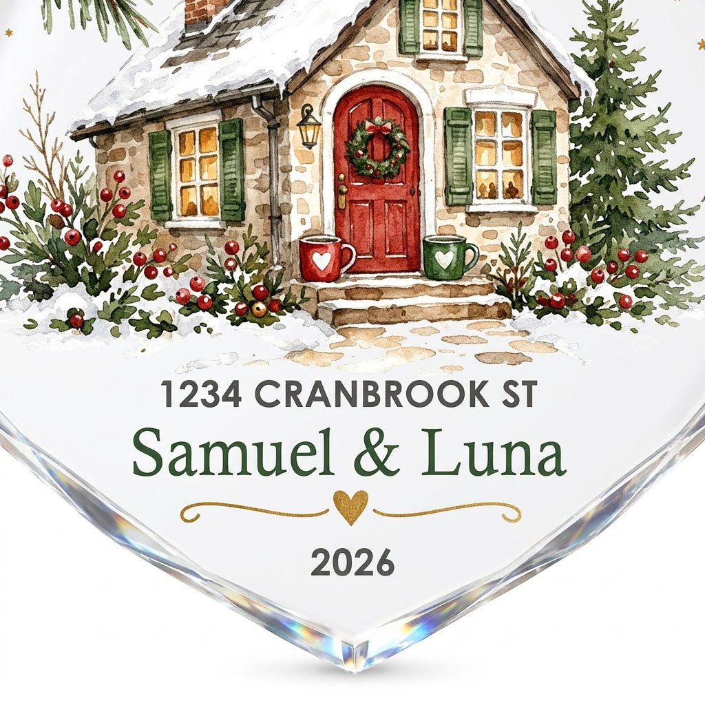 Personalized Home Is Where Our Story Begins Cottage Heart Glass Ornament
