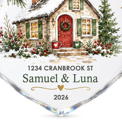 Personalized Home Is Where Our Story Begins Cottage Heart Glass Ornament
