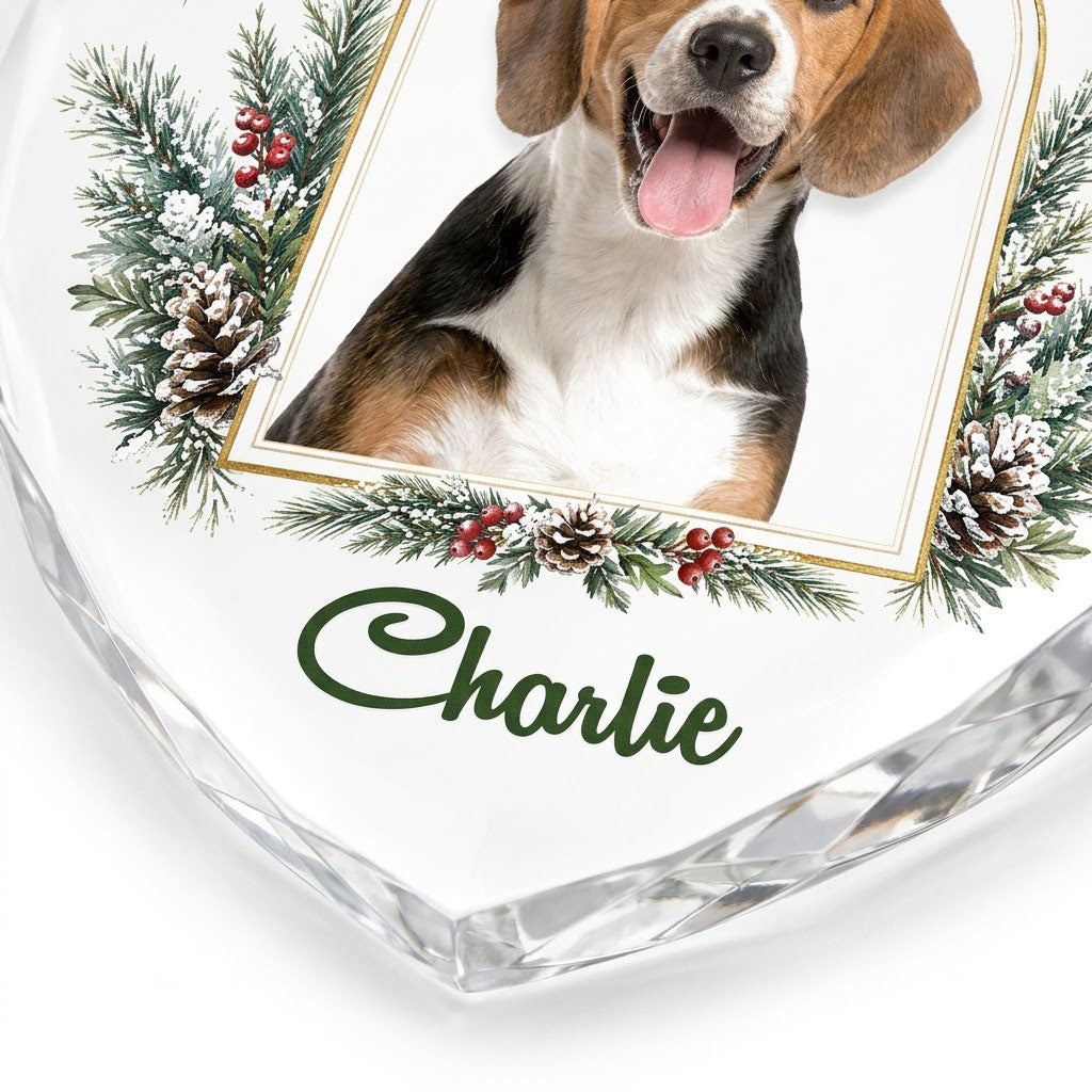 Personalized Dog Photo Holiday Arch Heart Glass Ornament