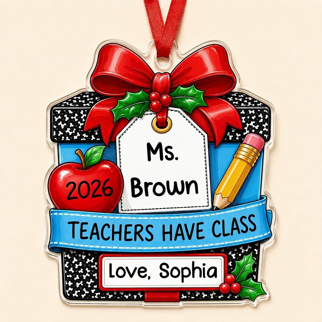 Personalized Teacher Composition Notebook Gift Box Acrylic Ornament, Custom Appreciation Keepsake