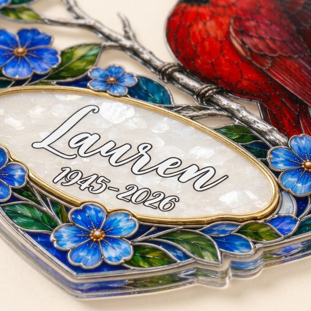 Personalized Red Cardinal Heart Memorial Acrylic Ornament