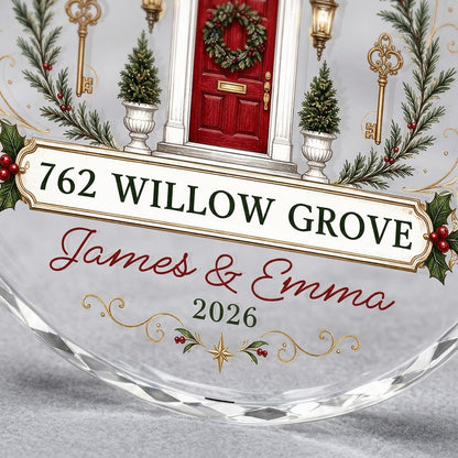 Personalized First Christmas in Our New Home Front Door Keys Round Glass Ornament