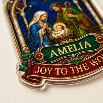 Personalized Stained Glass Nativity Scene Acrylic Ornament, Custom Holy Family Christmas Keepsake