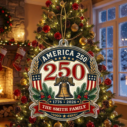 Personalized America 250 Liberty Bell Acrylic Ornament, Custom Patriotic Holiday Keepsake
