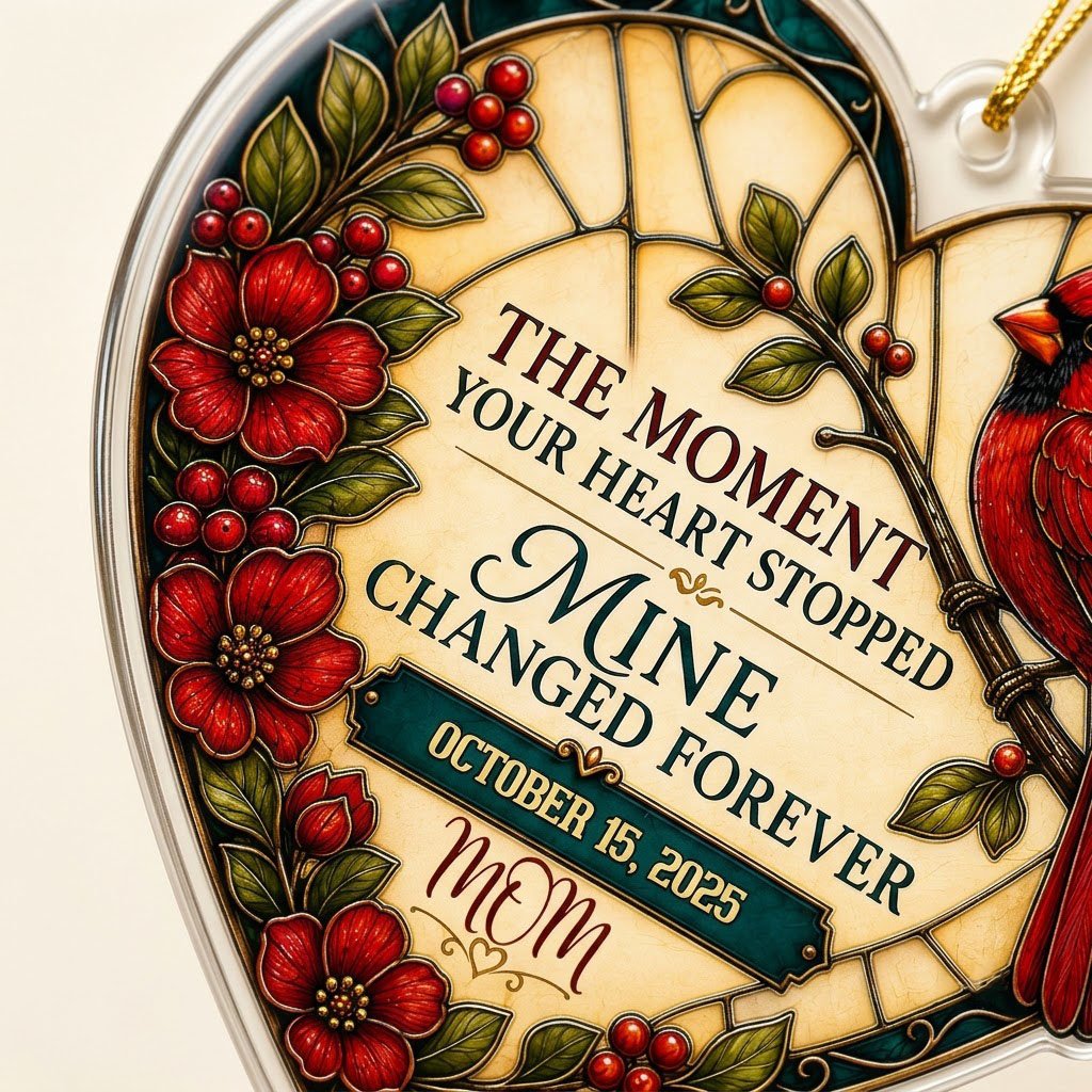 Personalized Red Cardinal Heart Plaque Memorial Acrylic Ornament