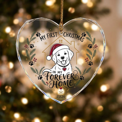 My First Christmas in My Forever Home Puppy Dog Heart Glass Ornament
