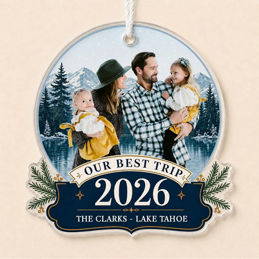 Personalized Our Best Trip Snow Globe Photo Acrylic Ornament