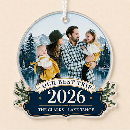 Personalized Our Best Trip Snow Globe Photo Acrylic Ornament