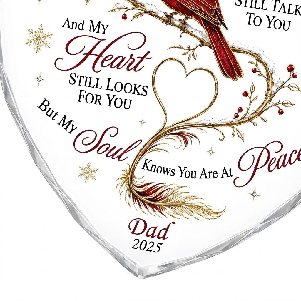 Personalized Cardinal Memorial My Mind Still Talks To You Heart Glass Ornament
