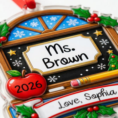 Personalized Classroom Blackboard Teacher Acrylic Ornament, Custom School Keepsake