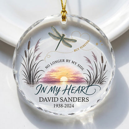 Personalized Dragonfly Memorial Sunset No Longer By My Side Round Glass Ornament