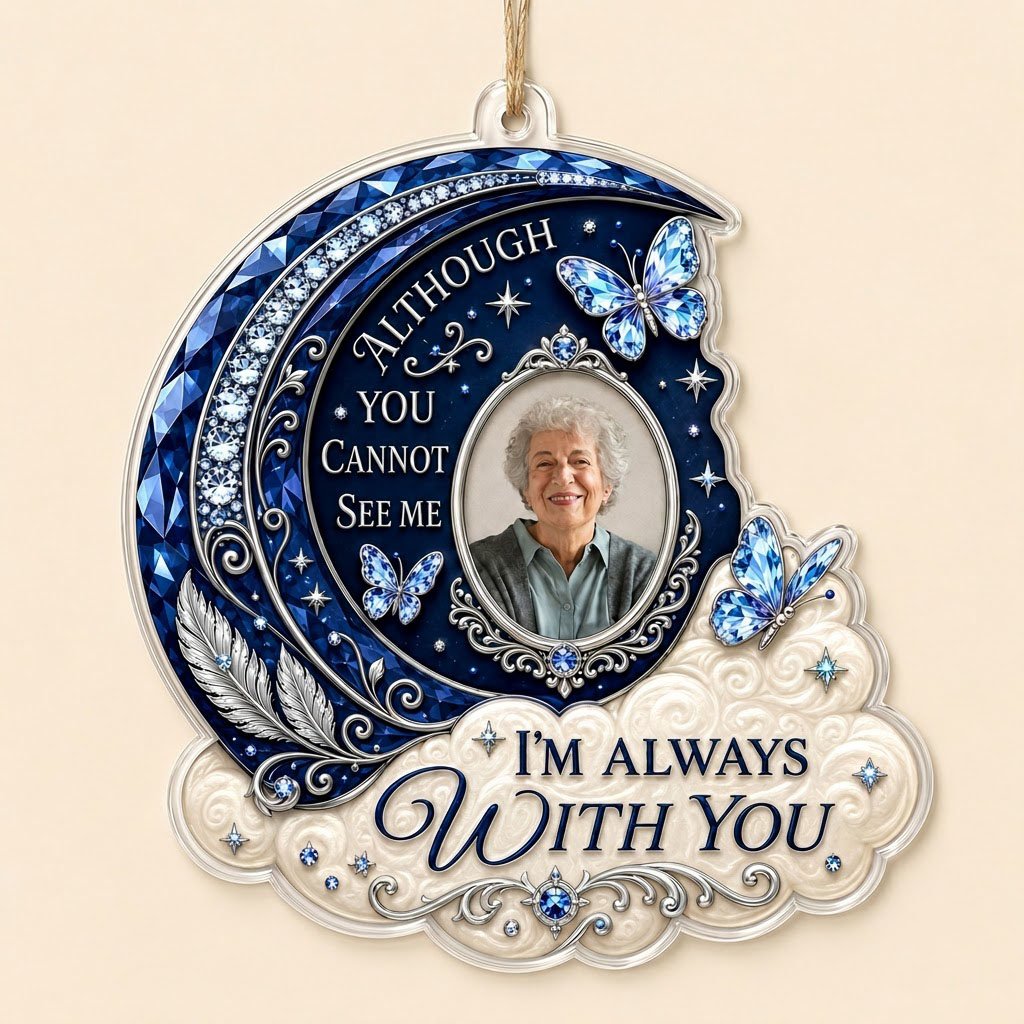 Personalized Sapphire Crescent Moon Photo Memorial Acrylic Ornament