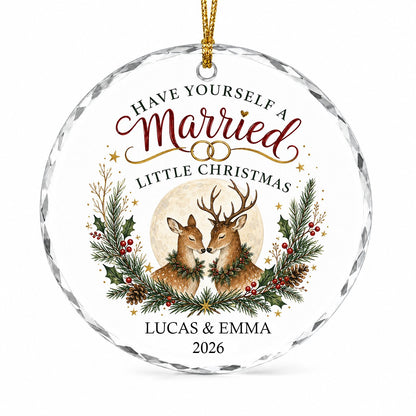 Personalized Have Yourself A Married Little Christmas Deer Round Glass Ornament