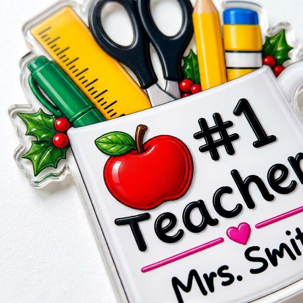 Personalized #1 Teacher Coffee Mug Acrylic Ornament, Custom School Appreciation Keepsake