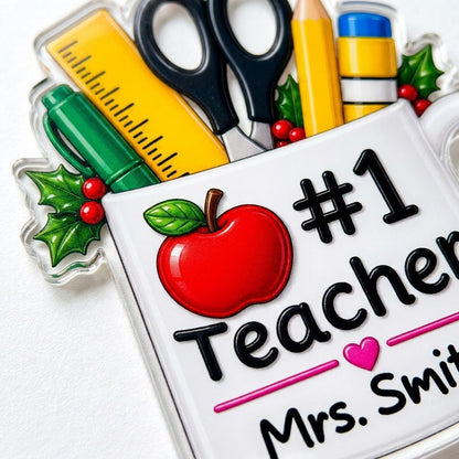 Personalized #1 Teacher Coffee Mug Acrylic Ornament, Custom School Appreciation Keepsake