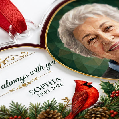 Personalized Cardinal Heart Photo Memorial Acrylic Ornament
