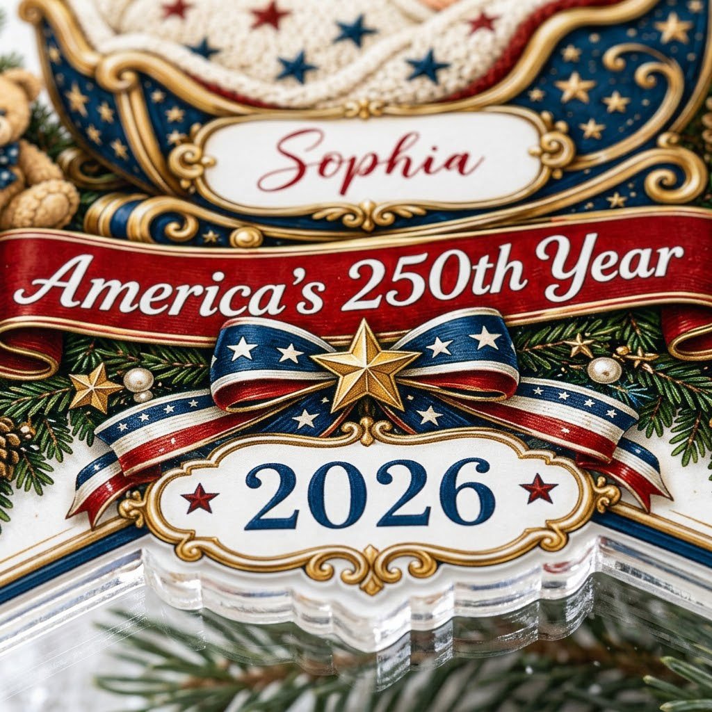 Personalized America 250th Baby's First Christmas Acrylic Ornament, Custom Patriotic Newborn Keepsake