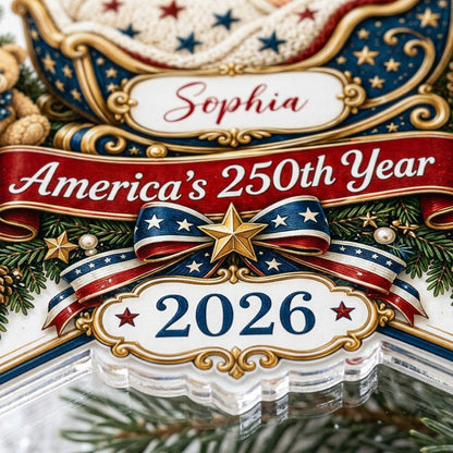 Personalized America 250th Baby's First Christmas Acrylic Ornament, Custom Patriotic Newborn Keepsake