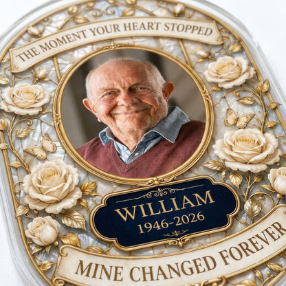 Personalized White Roses Oval Photo Memorial Acrylic Ornament