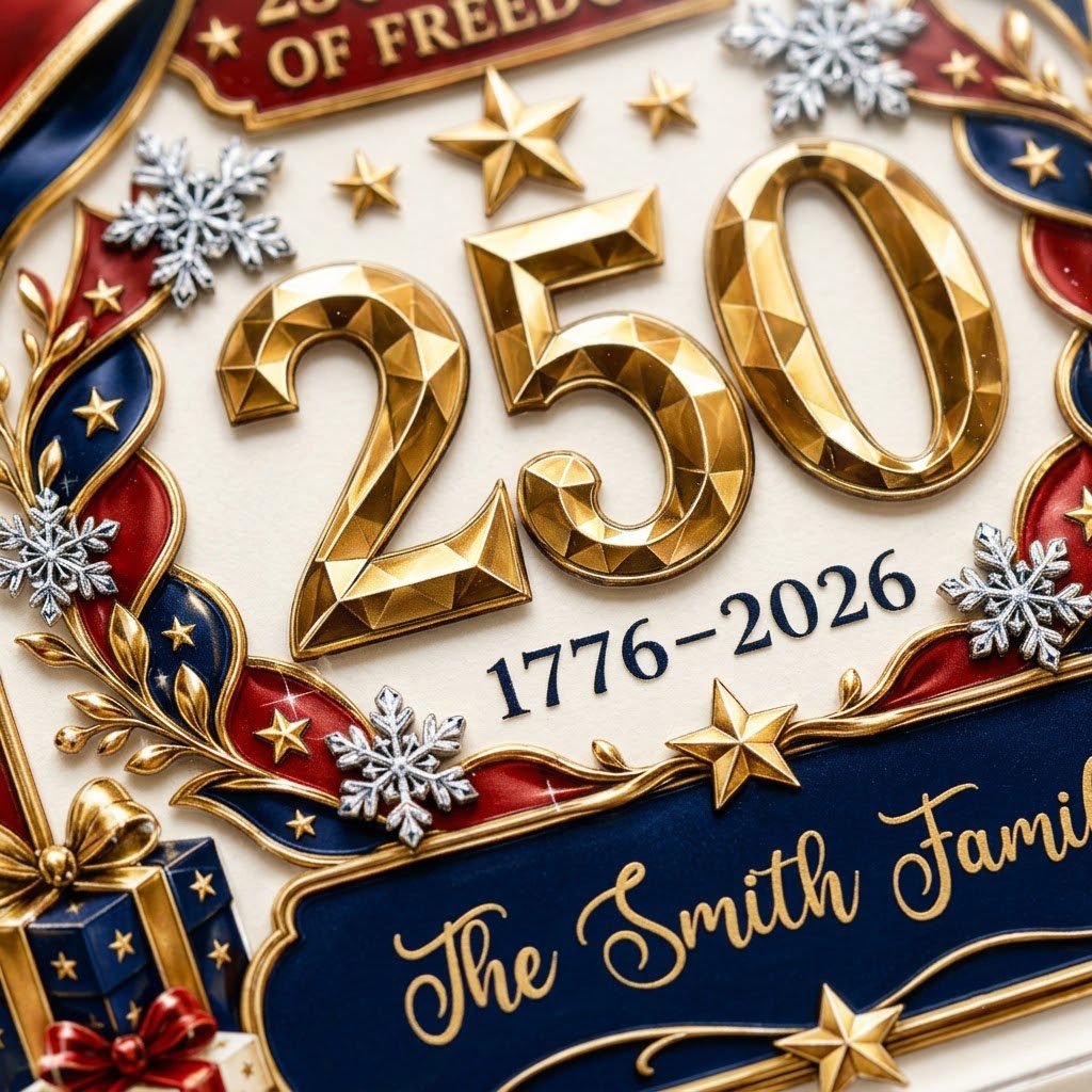 Personalized America 250th Gift Box Acrylic Ornament, Custom Patriotic Holiday Keepsake