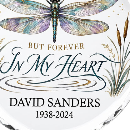 Personalized Dragonfly Memorial No Longer By My Side Round Glass Ornament