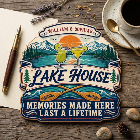 Personalized Lake House Cocktail Memories Wooden Hanging Sign