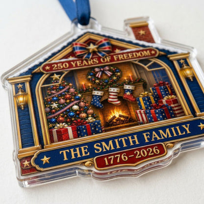 Personalized America 250th Fireplace Living Room Acrylic Ornament, Custom Patriotic Keepsake