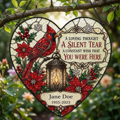 Personalized Red Cardinal Glowing Lantern A Silent Tear Memorial Heart Stained Glass Suncatcher