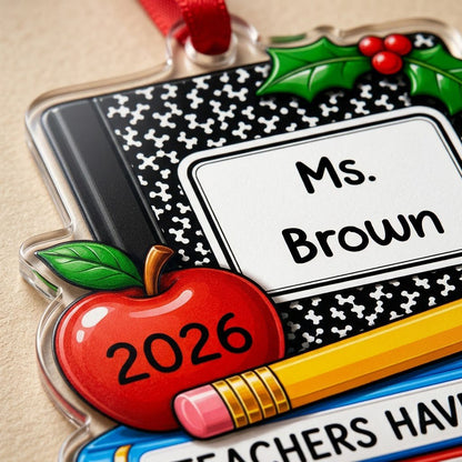 Personalized Teacher Composition Book Stack Acrylic Ornament, Custom School Appreciation Keepsake