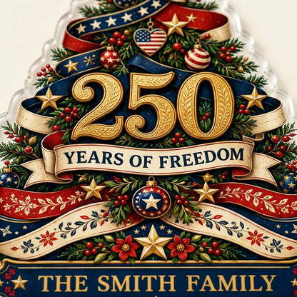 Personalized America 250th Christmas Tree Acrylic Ornament, Custom Patriotic Holiday Keepsake