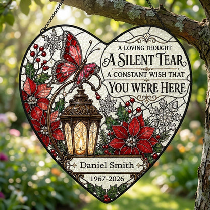 Personalized Red Butterfly Glowing Lantern A Silent Tear Memorial Heart Stained Glass Suncatcher