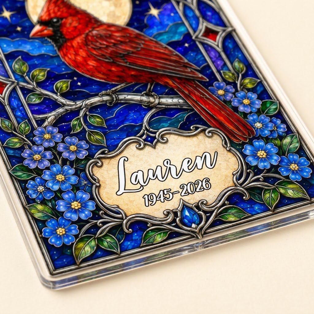 Personalized Red Cardinal Gothic Arch Memorial Acrylic Ornament