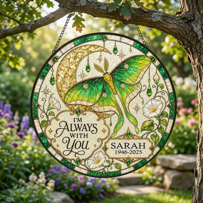 Personalized Luna Moth Memorial I'm Always With You Stained Glass Round Suncatcher