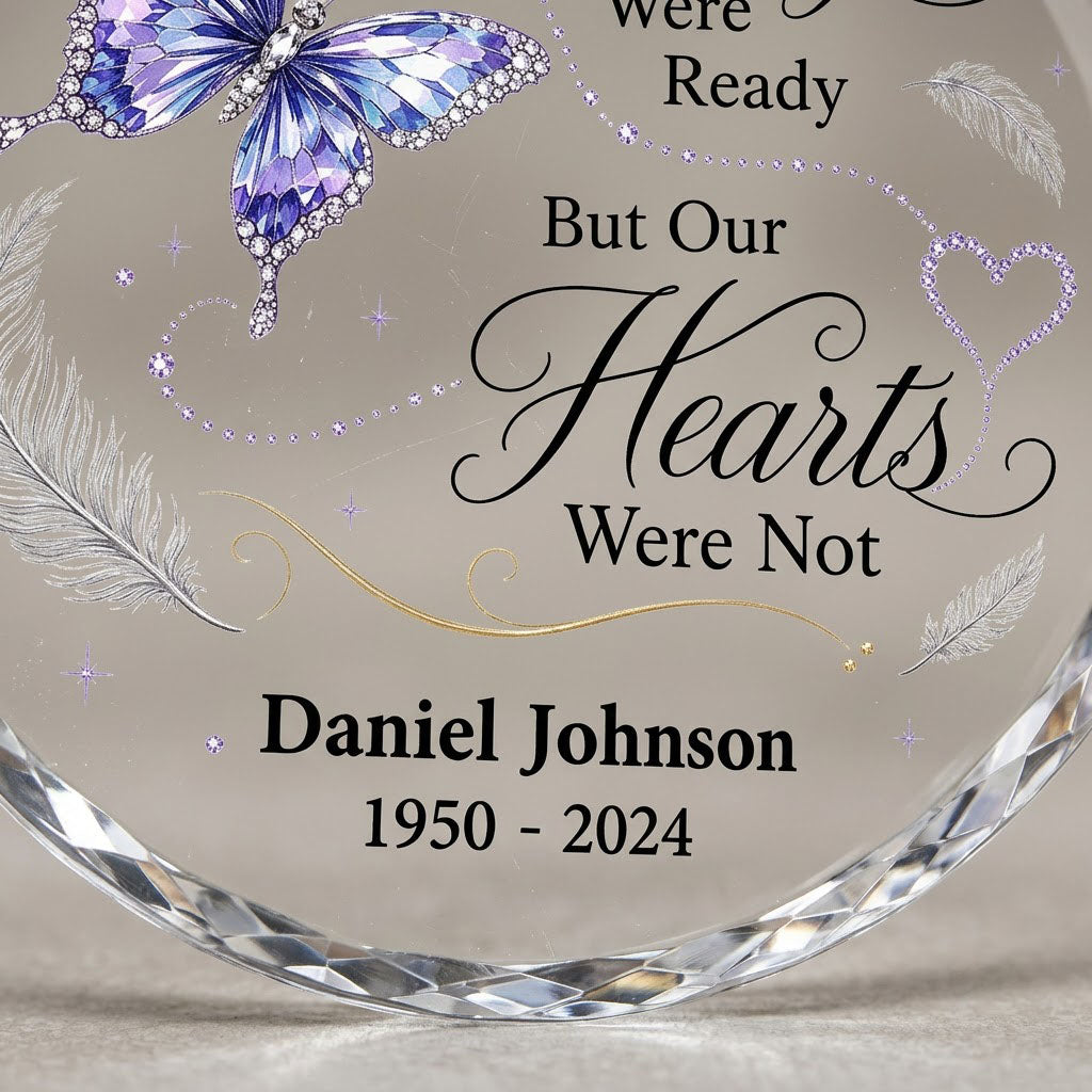 Personalized Butterfly Memorial Your Wings Were Ready Crystal Heart Glass Ornament