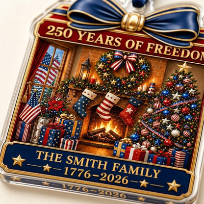 Personalized America 250th Christmas Fireplace Acrylic Ornament