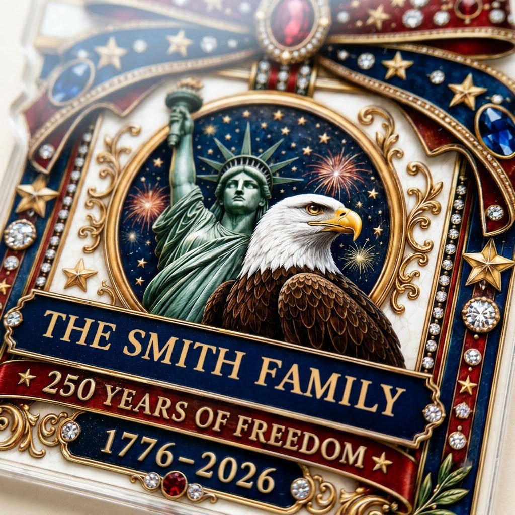 Personalized America 250th Statue of Liberty Eagle Acrylic Ornament, Custom Patriotic Keepsake