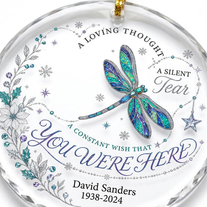 Personalized Dragonfly Memorial You Were Here Round Glass Ornament