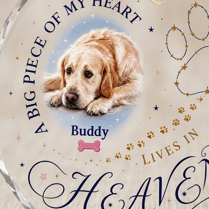 Personalized Dog Memorial Photo A Big Piece Of My Heart Lives In Heaven Round Glass Ornament