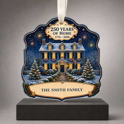 Personalized America 250th Colonial House Acrylic Ornament, Custom Patriotic Holiday Keepsake