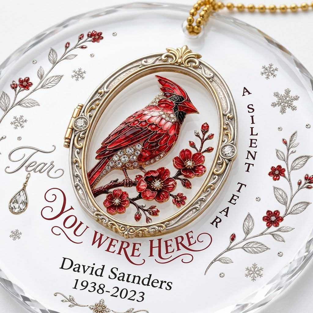 Personalized Cardinal Locket Memorial A Loving Thought Round Glass Ornament