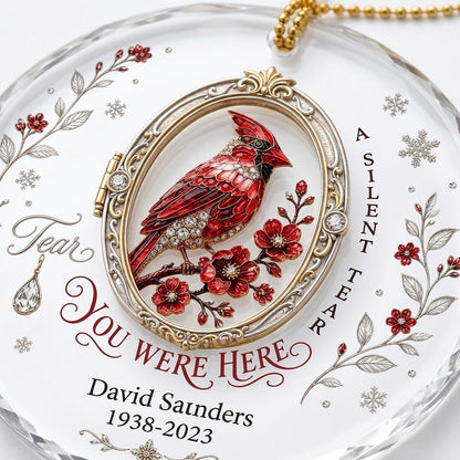 Personalized Cardinal Locket Memorial A Loving Thought Round Glass Ornament
