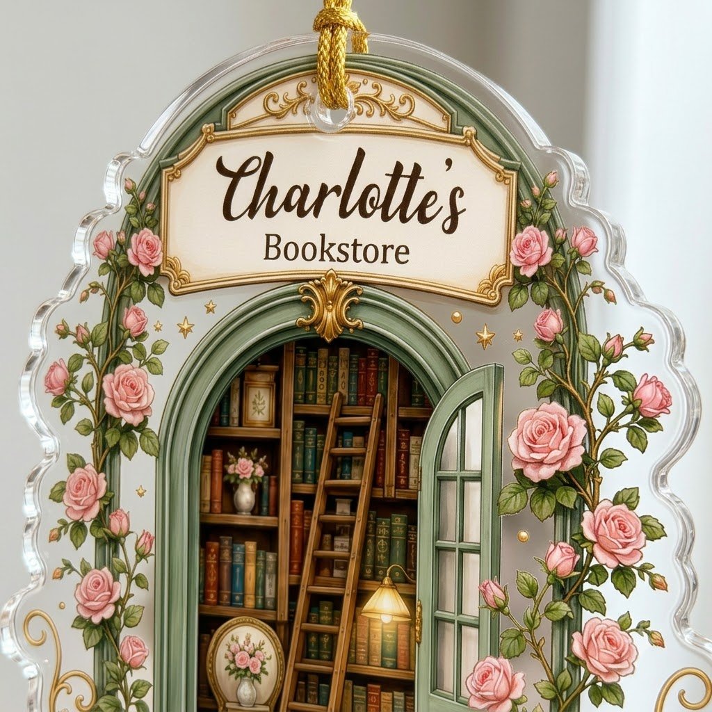 Personalized Pop-Up Book Library Acrylic Ornament, Custom Book Lover Keepsake
