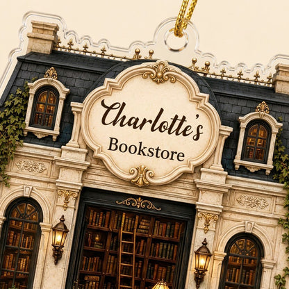 Personalized French Parisian Bookstore Acrylic Ornament, Custom Book Lover Keepsake