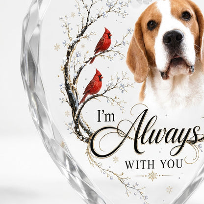 Personalized Dog Memorial Photo I'm Always With You Red Cardinals Heart Glass Ornament