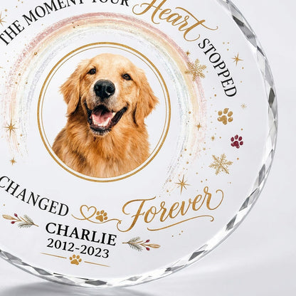 Personalized Dog Memorial Photo The Moment Your Heart Stopped Round Glass Ornament