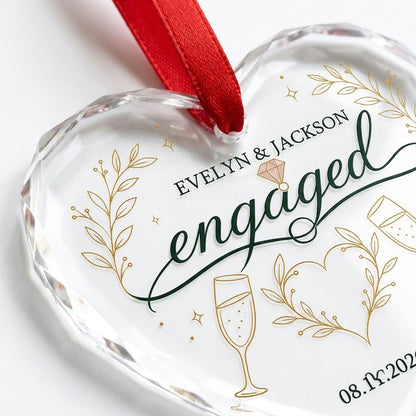 Personalized Engaged Champagne Toast Heart Glass Ornament