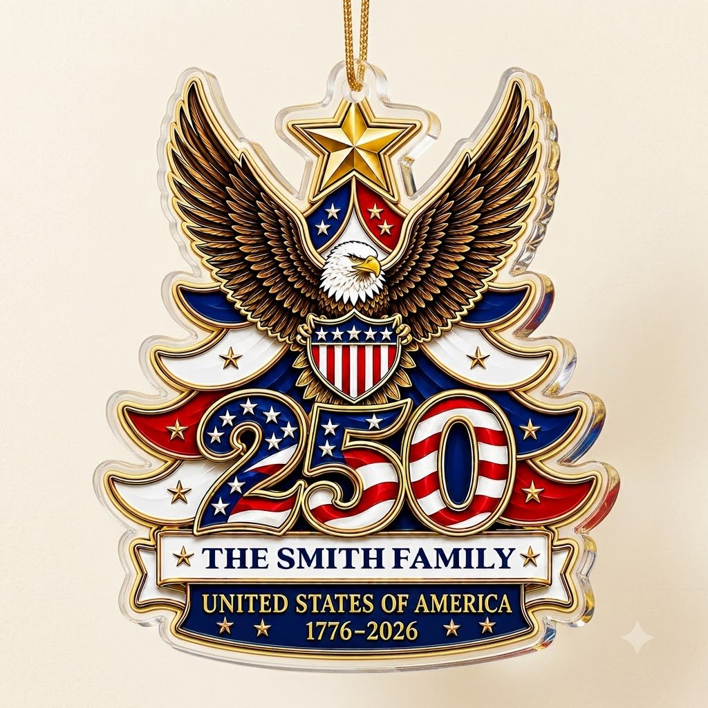 Personalized USA 250th Semiquincentennial Acrylic Ornament, Custom Patriotic American Keepsake