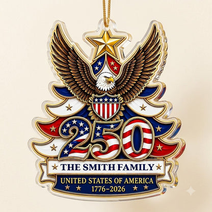 Personalized USA 250th Semiquincentennial Acrylic Ornament, Custom Patriotic American Keepsake